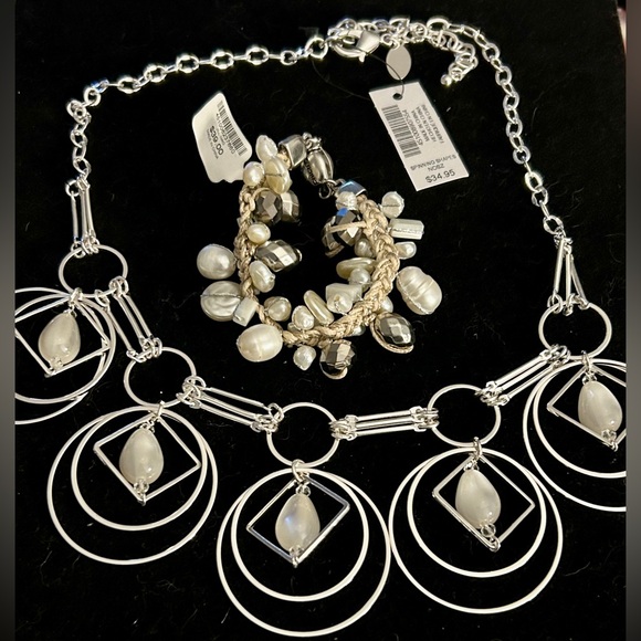 Chico's Silver Necklace with Cream Accents and Bracelet Combo NWT - Picture 8 of 8